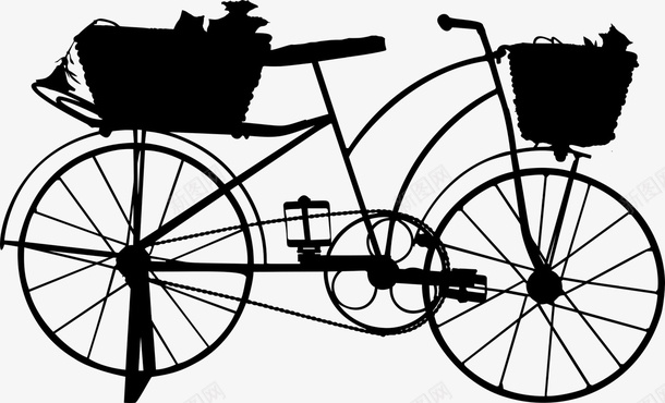 老式自行车png免抠素材_新图网 https://ixintu.com 剪影 单车剪影 后座筐 老式 脚踏板 自行车 车筐 车轮