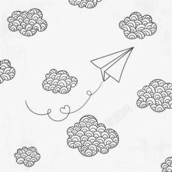 手绘纸飞机和云素材