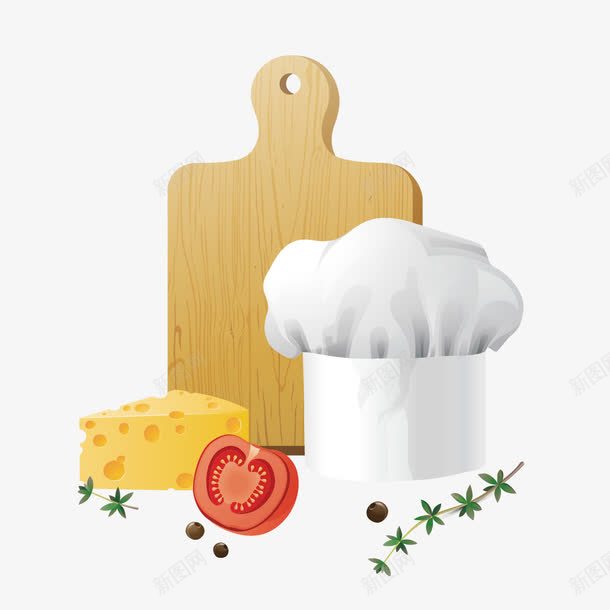 厨师帽和食物png免抠素材_新图网 https://ixintu.com 厨师帽 奶酪 西红柿 食物