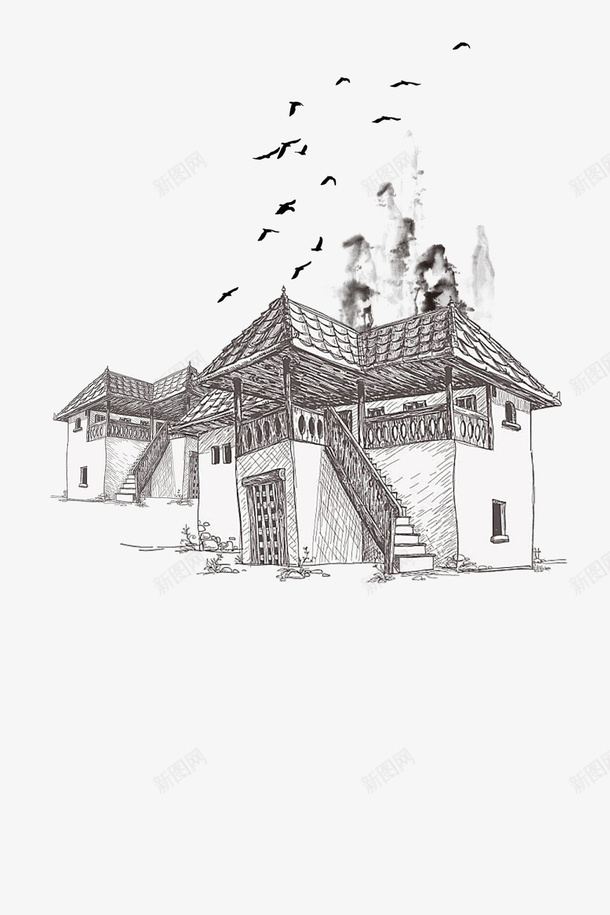 中国风手绘建筑素描png免抠素材_新图网 https://ixintu.com 中国风 乡镇 建筑 建筑素描 手绘建筑素描 素描
