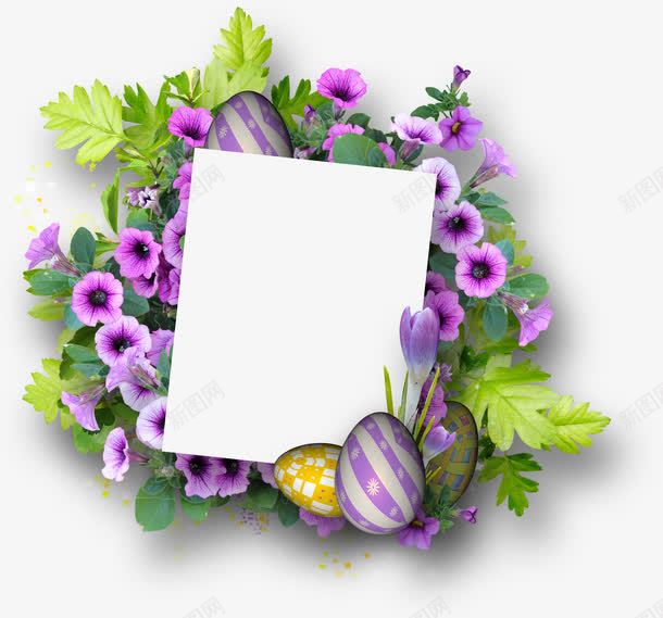 紫色花朵相框png免抠素材_新图网 https://ixintu.com 卡通背景 相框 绿叶 花卉 花朵