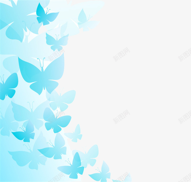 蓝色蝴蝶装饰背景png免抠素材_新图网 https://ixintu.com 清新的 蓝色的 装饰背景