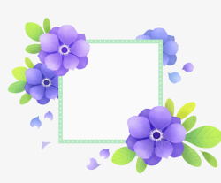 紫色花正方形框素材