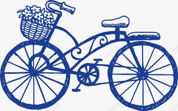 蓝色手绘自行车png免抠素材_新图网 https://ixintu.com 共享单车 手绘风 自行车 骑行