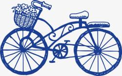 蓝色手绘自行车素材