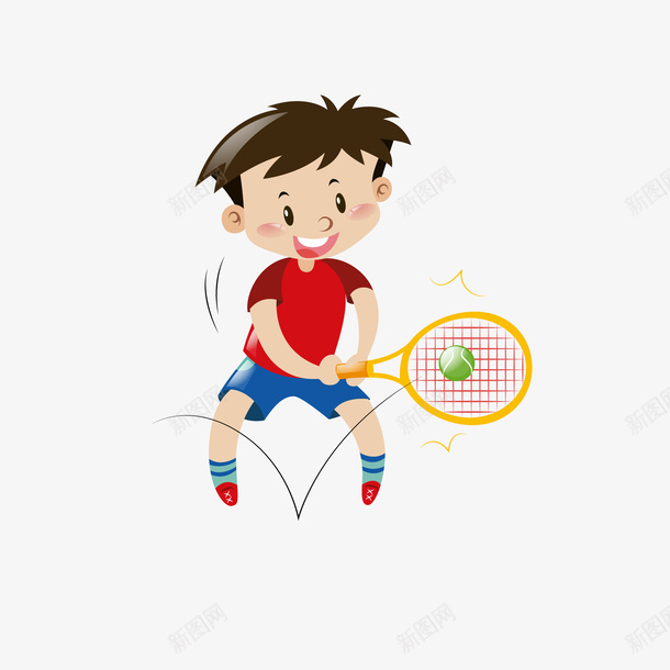 卡通网球的男孩矢量图eps免抠素材_新图网 https://ixintu.com 卡通 卡通男孩 打网球 男孩 网球 运动 运动男孩 矢量图
