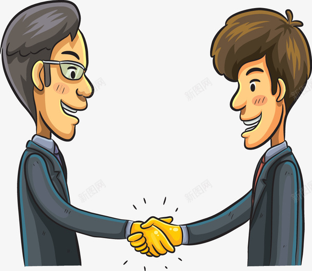 卡通商务两人握手交流png免抠素材_新图网 https://ixintu.com 两人握手 交流 人物插图 卡通 商务 握手