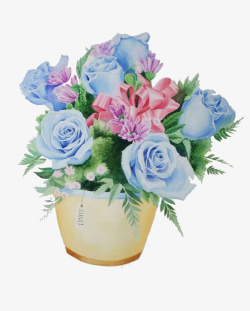 2017水彩手绘蓝色玫瑰花素材