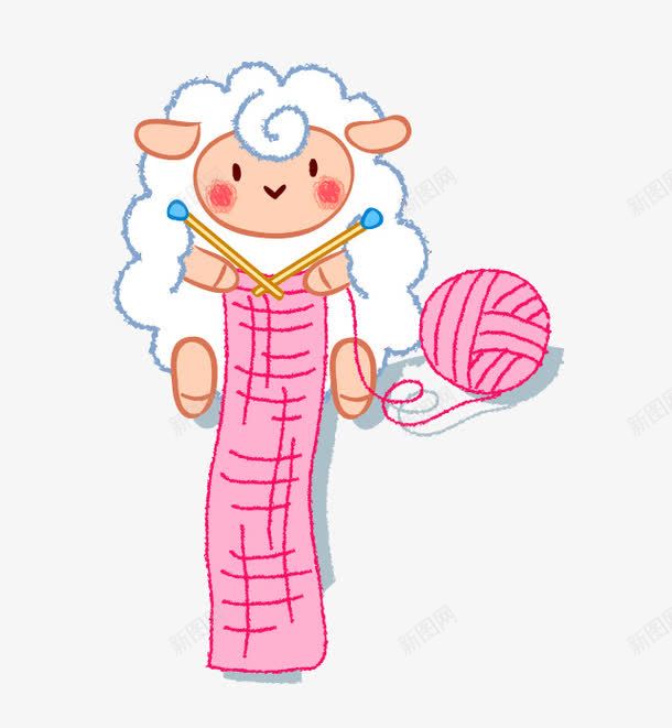 织毛线的小绵羊png免抠素材_新图网 https://ixintu.com 卡通 小绵羊 织毛线