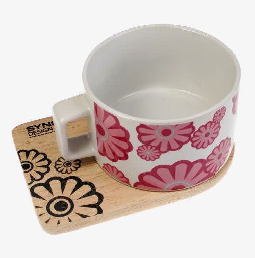 咖啡杯杯垫png免抠素材_新图网 https://ixintu.com 厚木垫 木垫 花朵图案 软木垫 隔热