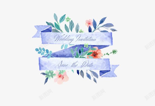 水彩绘婚礼丝带png免抠素材_新图网 https://ixintu.com 植物 漂亮的 美丽的丝带 蓝色