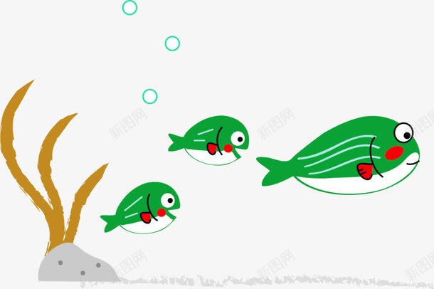 绿色卡通小鱼装饰图案png免抠素材_新图网 https://ixintu.com 免抠PNG 卡通 小鱼 绿色 装饰图案