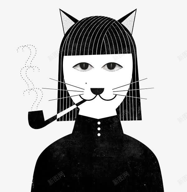创意黑白猫人头psd免抠素材_新图网 https://ixintu.com 创意设计 卡通设计 扁平创意图