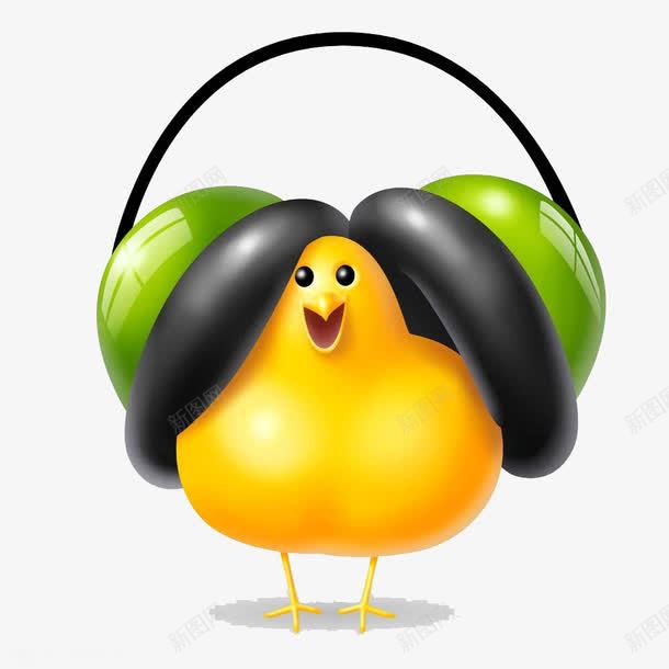 听音乐小鸡png免抠素材_新图网 https://ixintu.com 卡通 可爱小鸡 立体 耳机 黄绿