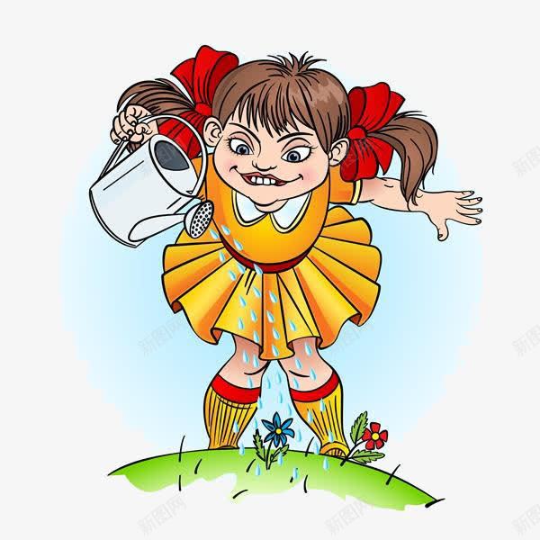卡通女孩浇水png免抠素材_新图网 https://ixintu.com 卡通 女孩 花朵 草地