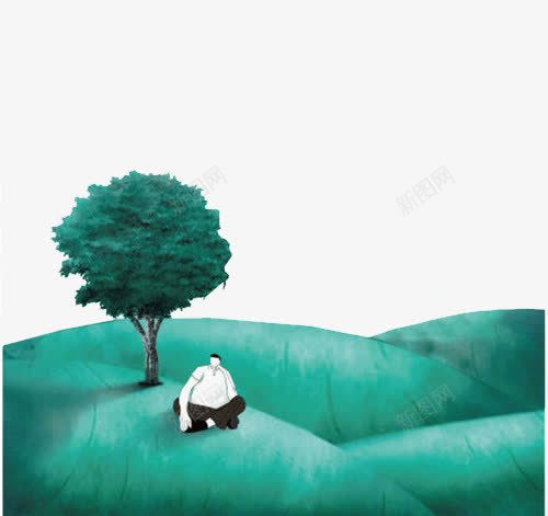山坡上坐着的人png免抠素材_新图网 https://ixintu.com 卡通人物 插画 插画图片 植物 绿树 绿色