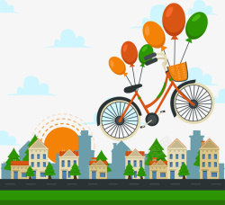 绑着气球手绘绑着气球飞起来的自行车矢量图高清图片