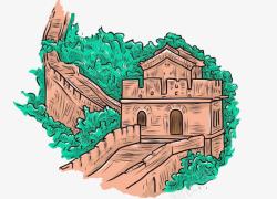 长城云历史建筑绿色树木高清图片