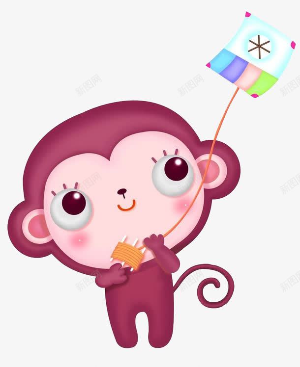 粉色小母猴png免抠素材_新图网 https://ixintu.com 女孩 放风筝 猴脸 粉色 美丽