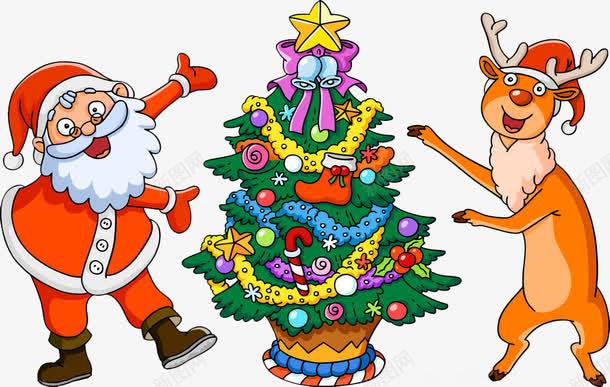 圣诞节png免抠素材_新图网 https://ixintu.com 卡通小鹿 圣诞树 圣诞老人