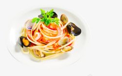 美味蛤蜊碗里的意大利面高清图片