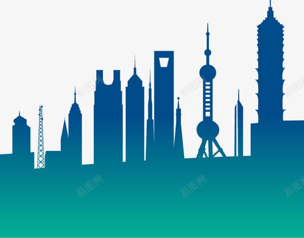 手绘蓝色上海城市大楼png免抠素材_新图网 https://ixintu.com 上海 城市 大楼 手绘 蓝色