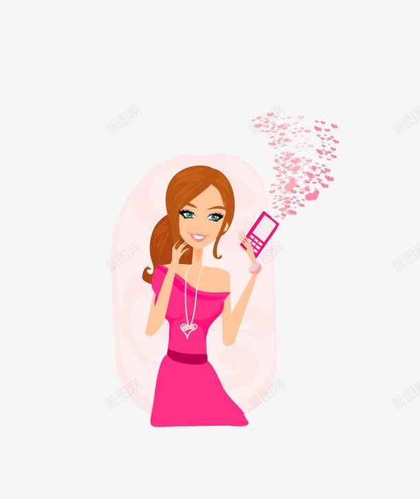 女孩玩手机png免抠素材_新图网 https://ixintu.com 卡通 女孩 甜蜜 粉色