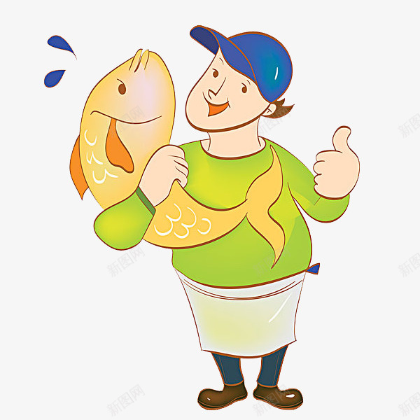 抱着鱼的男人png免抠素材_新图网 https://ixintu.com 卡通 大鱼 帅气的 手绘 渔民 男人 简笔 蓝色的