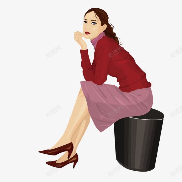 坐在垃圾桶上的美女png免抠素材_新图网 https://ixintu.com 坐着 垃圾桶 美女