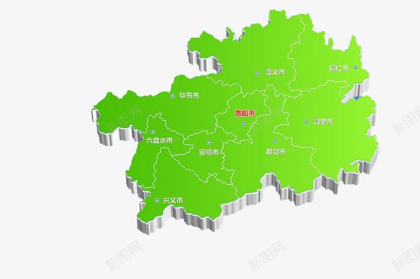 贵州地图立体png免抠素材_新图网 https://ixintu.com 立体 绿色 贵州地图