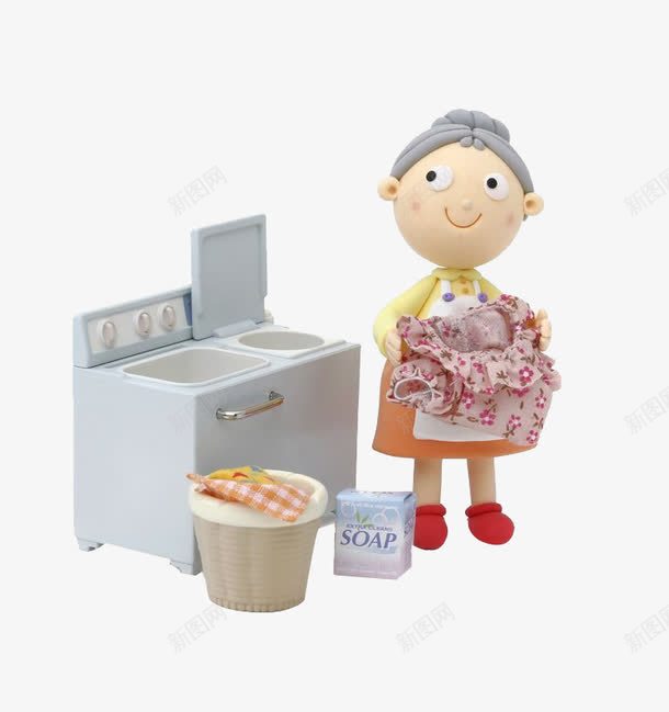 勤劳的奶奶png免抠素材_新图网 https://ixintu.com 产品实物 奶奶 洗衣机 玩偶 衣服