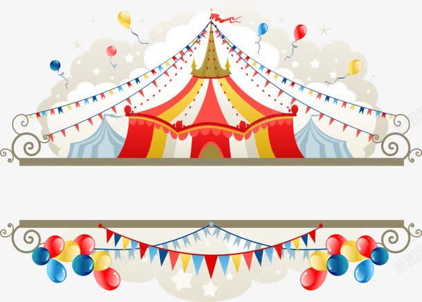 帐篷和拉旗png免抠素材_新图网 https://ixintu.com 卡通帐篷 卡通气球 帐篷 拉旗 气球 矢量气球