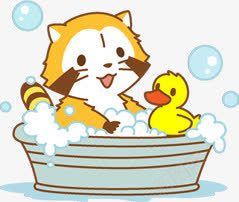 卡通狸猫png免抠素材_新图网 https://ixintu.com 卡通 洗澡 狸猫
