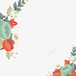 卡通手绘娇艳花卉边框背景装饰素材