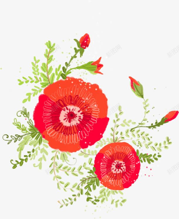手绘红色花朵植物美景png免抠素材_新图网 https://ixintu.com 植物 红色 美景 花朵