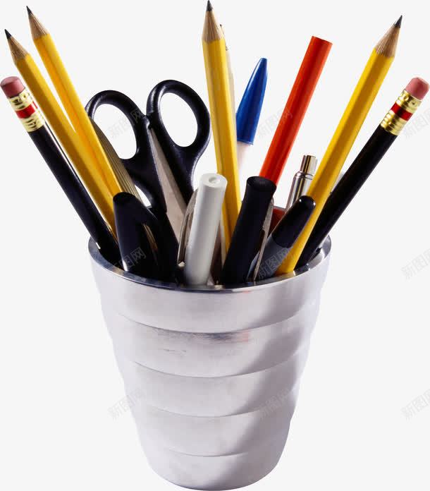 笔筒png免抠素材_新图网 https://ixintu.com 剪刀 学习用品 笔筒 铅笔