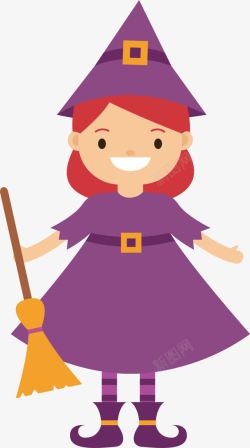 紫色衣服的小女巫素材