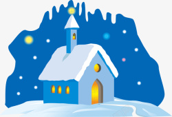 雪夜中的教堂背景矢量图素材