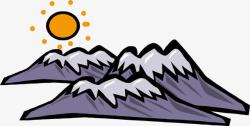丛山峻岭手绘插画山与太阳高清图片
