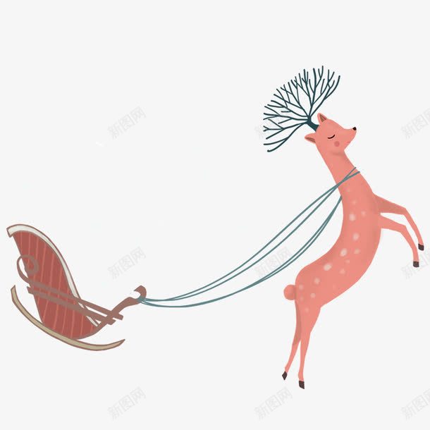 卡通粉色小鹿png免抠素材_新图网 https://ixintu.com 卡通 可爱 小鹿 雪橇