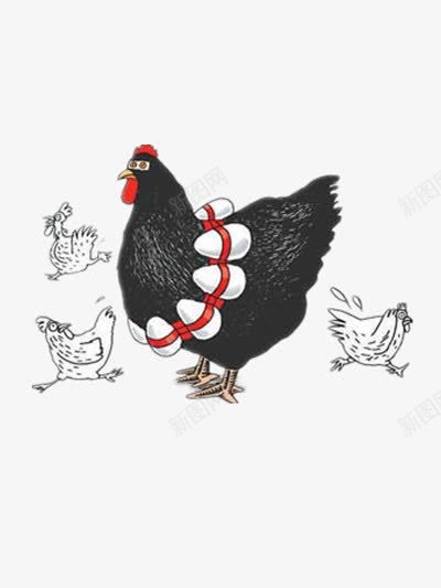 身背鸡蛋的母鸡png免抠素材_新图网 https://ixintu.com 手绘 搞笑 红色 黑色