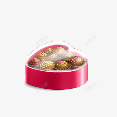 心形巧克力盒png免抠素材_新图网 https://ixintu.com 巧克力 心形 糕点 红色 食物