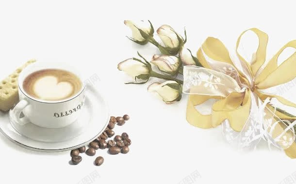 咖啡和一束花png免抠素材_新图网 https://ixintu.com 丝带 心形咖啡 精美 茶杯