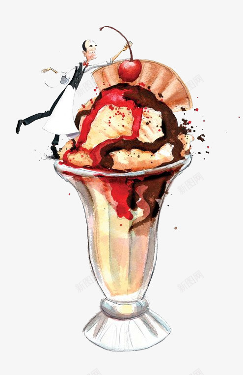 手绘水彩绘画夏日冰淇淋png免抠素材_新图网 https://ixintu.com 冰淇淋 夏日 手绘 水彩 绘画