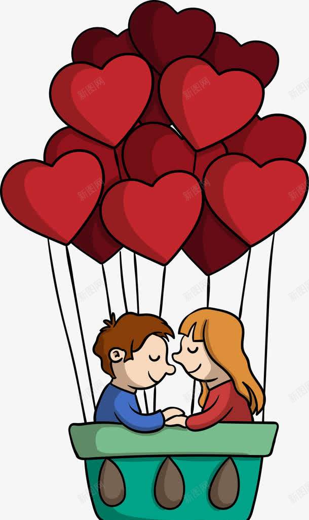 爱心气球与卡通情侣png免抠素材_新图网 https://ixintu.com 卡通情侣 情侣 气球 爱心气球 红色气球