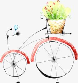 手绘合成水彩红色的自行车素材