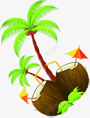 卡通手绘夏日植物椰子树椰子png免抠素材_新图网 https://ixintu.com 卡通 夏日 植物 椰子 椰子树