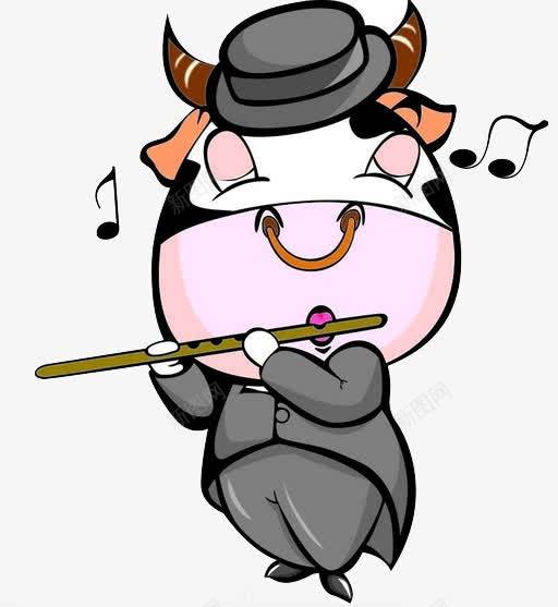 吹笛子的小牛png免抠素材_新图网 https://ixintu.com 享受音乐 吹着笛子 穿着礼服 绅士小牛