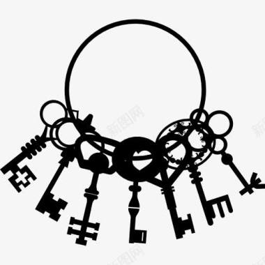 钥匙挂一个圆在一组七图标图标