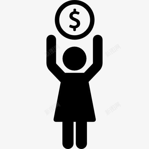 女人抱着大硬币图标png_新图网 https://ixintu.com 商业 硬币 美元符号 货币 金钱